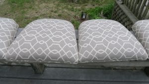 Bar Stool Seats upholstered in a Sunbrella fabric | Joe Gramm upholsterer | Cape Cod Upholstery Shop located in South Dennis, MA