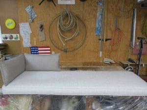74" Window Seat Cushion with Bolsters | Joe Gramm upholsterer | Cape Cod Upholstery Shop South Dennis, MA
