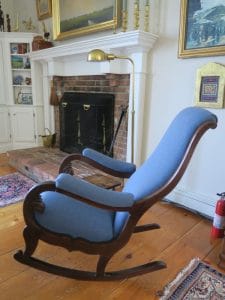 Antique Rocker side view | Upholstered by Cape Cod Upholstery Shop | South Dennis, MA