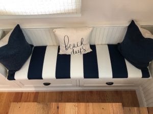 Blue & White Bench Cushion | Upholstered by Cape Cod Upholstery Shop | Located in South Dennis, MA