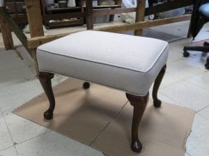 Queen Ann Foot Stool in a Sunbrella Fabric | Upholstered by Cape Cod Upholstery Shop | Located in South Dennis, MA