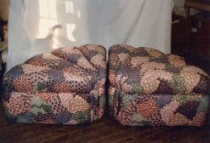 Pie shaped ottomans | Upholstered by Cape Cod Upholstery Shop | Located in South Dennis, MA