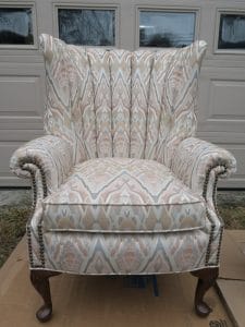 Channel Back Chair with Decorative Brass Nails | Upholstered by Cape Cod Upholstery Shop | Located in South Dennis, MA