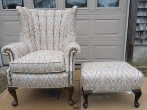 Channel Back Chair and Ottoman | Upholstered by Cape Cod Upholstery Shop | Located in South Dennis, MA