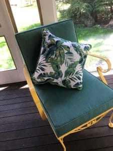 Painted Wrought Iron Chair | Sunbrella Cushion Covers | Upholstered by Cape Cod Upholstery Shop | Located in South Dennis, MA