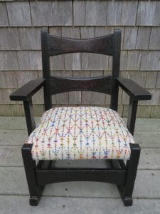 Childs Rocking Chair | Upholstered in a Greenhouse Fabric | Upholstered by Cape Cod Upholstery Shop | Located in South Dennis, MA