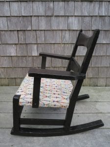 Childs Rocking Chair Side View | Upholstered in a Greenhouse Fabric | Upholstered by Cape Cod Upholstery Shop | Located in South Dennis, MA
