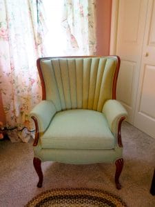 Bedroom Channel Back Chair | Upholstered in a Sunbrella fabric | Upholstered by Cape Cod Upholstery Shop | Located in South Dennis, MA