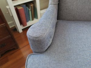 Wing chair arm cover | Upholstered in a Greenhouse Fabrics | Upholstered by Cape Cod Upholstery Shop | Located in South Dennis, MA