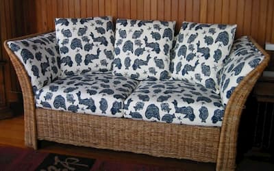 Picture of wicker sofa used as Page Link, 2003 Upholstery Photos | Cape Cod Upholstery Shop | Located in South Dennis, MA