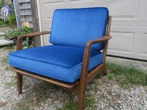 Mid Century Modern Teak Chair | Upholstered in a Greenhouse Fabrics Velvet Fabric | Upholstered by Cape Cod Upholstery Shop | Located in South Dennis, MA