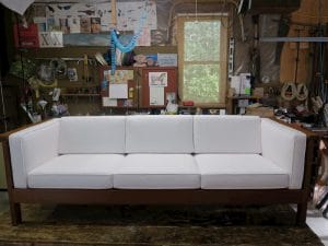 Charles Webb Sofa | Ready for Delivery | Upholstered in a Sunbrella Canvas Natural | Upholstered by Cape Cod Upholstery Shop | Located in South Dennis, MA 02660