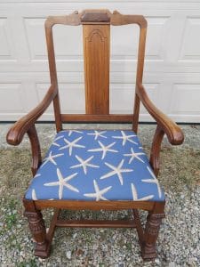 Sturdy Captains Chair | Upholstered in a Starfish Woven Fabric | Upholstered by Cape Cod Upholstery Shop | Located in South Dennis, MA 02660
