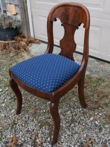 Antique Desk Chair Side View | Upholstered in a Greenhouse Fabric | Upholstered by Cape Cod Upholstery Shop | Located in South Dennis, MA 02660