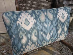 Back Pillow upholstered in a heavy weight linen print | Upholstered by Cape Cod Upholstery Shop | Located in South Dennis, MA 02660