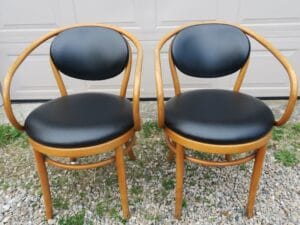Rattan Chairs | Upholstered in black vinyl | Upholstered by Cape Cod Upholstery Shop | Located in South Dennis, MA 02660