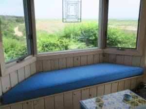 85" Window Seat Cushion | Cushion cover upholstered in a performance JF Fabric | Upholstered by Cape Cod Upholstery Shop | Located in South Dennis, MA 02660