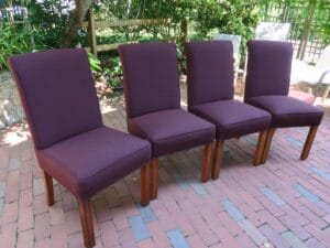 Parson Style Chairs | Upholstered in a Sunbrella Canvas indoor-outdoor fabric | Upholstered by Cape Cod Upholstery Shop | Located in South Dennis, MA 02660