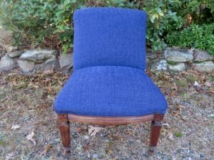 Small side chair, no arms, circa early 1900's. Upholstered in a chenille type fabric supplied by the customer | Upholstered by Cape Cod Upholstery Shop | Located in South Dennis, MA 02660