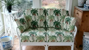 Braxton Culler Rattan Love Seat - Cushions fabricated by Cape Cod Upholstery Shop | South Dennis, MA