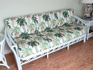 Ficks Reed Wicker Sofa - Cushions fabricated by Cape Cod Upholstery Shop | South Dennis, MA