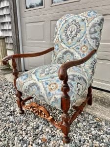 French Arm Chair. Upholstered by Cape Cod Upholstery Shop - Located in South Dennis, MA