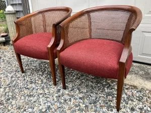 Cane Back Chair. Upholstered by Cape Cod Upholstery Shop - Located in South Dennis, MA