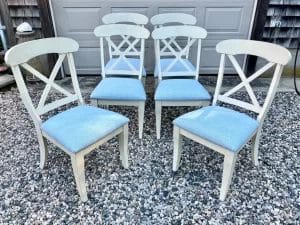 Sunbrella Dining Seats. Upholstered by Cape Cod Upholstery Shop - Located in South Dennis, MA