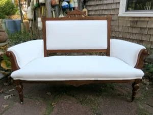 Victorian Eastlake Settee. Upholstered by Cape Cod Upholstery Shop - Located in South Dennis, MA 02660