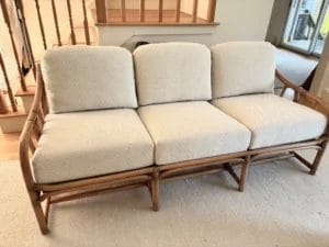 Ficks Reed Rattan sofa cushions. Cape Cod Upholstery Shop - Located in South Dennis, MA 02660