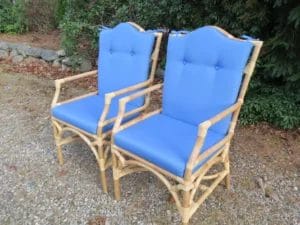 Rattan chairs & Sunbrella. Upholstered by Cape Cod Upholstery Shop - Located in South Dennis, MA 02660