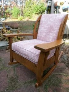 Oak Rocking Chair. Upholstered by Cape Cod Upholstery Shop - Located in South Dennis, MA 02660