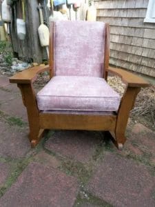 Oak Rocking Chair. Upholstered by Cape Cod Upholstery Shop - Located in South Dennis, MA 02660