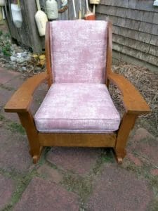 Oak Rocking Chair. Upholstered by Cape Cod Upholstery Shop - Located in South Dennis, MA 02660