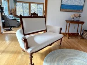 Victorian Loveseat. Upholstered by Cape Cod Upholstery Shop - Located in South Dennis, MA 02660