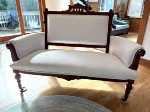 Victorian Loveseat. Upholstered by Cape Cod Upholstery Shop - Located in South Dennis, MA 02660