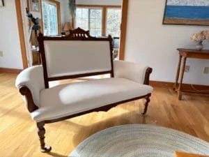 Victorian Loveseat. Upholstered by Cape Cod Upholstery Shop - Located in South Dennis, MA 02660