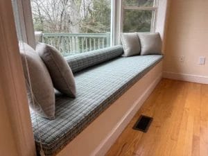 Trapezoid Window Seat. Cushions fabricated by Cape Cod Upholstery Shop - Located in South Dennis, MA 02660