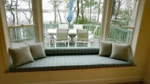 Trapezoid Window Seat. Cushions fabricated by Cape Cod Upholstery Shop - Located in South Dennis, MA 02660