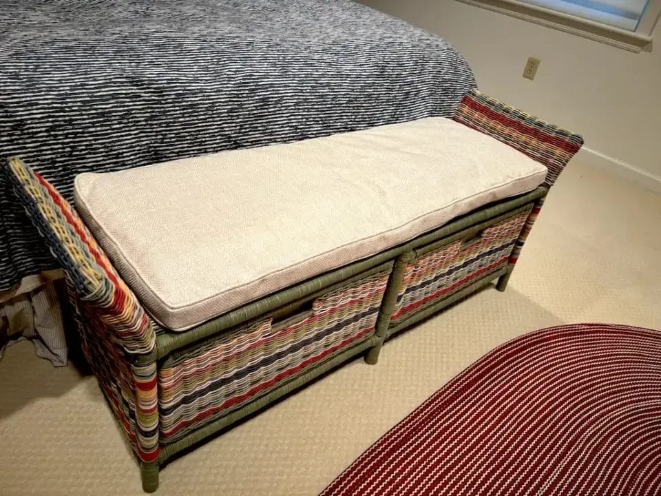 Bedroom Bench Cushion. Cushion fabricated by Joe Gramm of Cape Cod Upholstery Shop | South Dennis, MA 02660